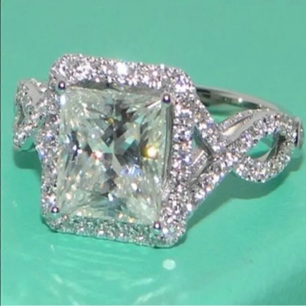 10ct Silver Plated Lab Diamond Princess Cut ring - Picture 1 of 4